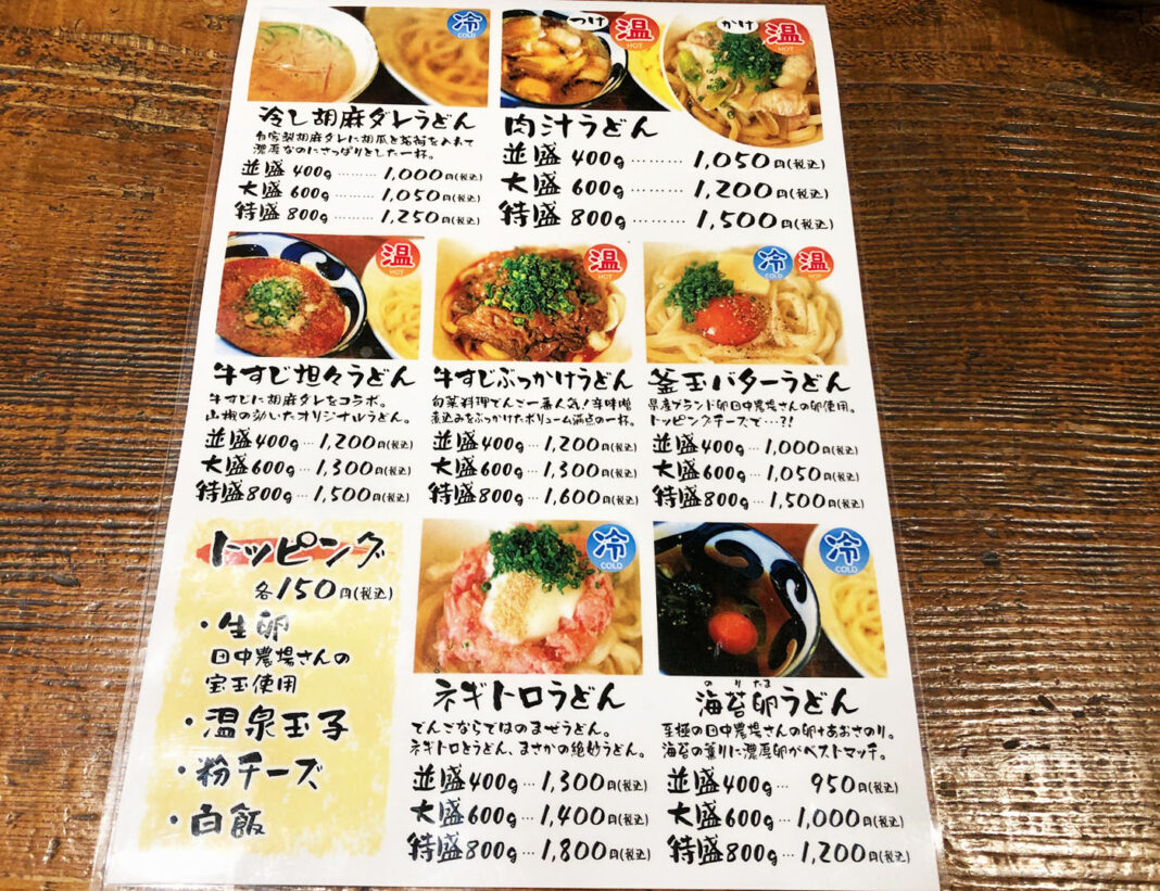 うどん屋でんごランチメニュー